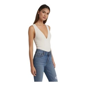 NEW Asos White Faux Wrap Sleeveless Bodysuit Ribbed Size 4 Trendy